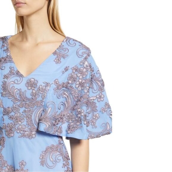 New JS Collection Saige Floral Brocade Cocktail Midi Dress in Sky Blue Size 6 - Picture 8 of 9
